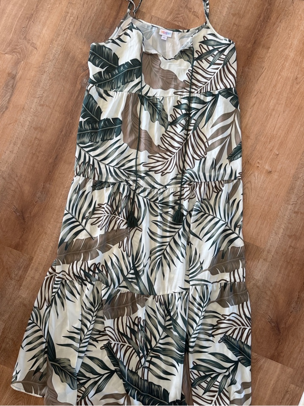 EUC LuLaRoe Tropical Leaf Print Maxi Skirt in Green, Brown, Cream - Large